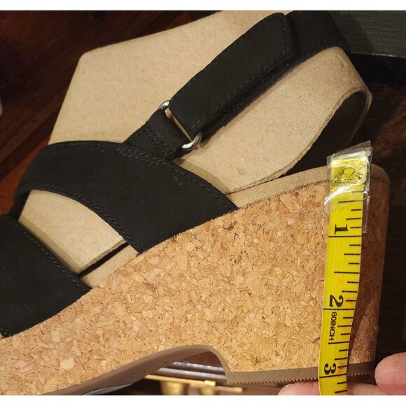 Clark's Giselle Beach Black Nubuck Strappy Cork Wedge Sandals Women’s US 8.5M - Picture 6 of 11